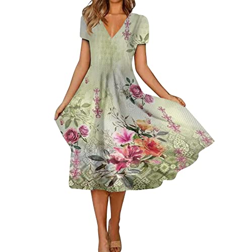 Kleider Damen Sommerkleid Damen Kleider Elegant Festlich Minikleid Tunika Damen Etuikleid Damen Elegant Ballkleider Damen Freizeit Swing Strandkleider Mit Taschen Summer Dress（1-Mint Green,5XL） von Generic