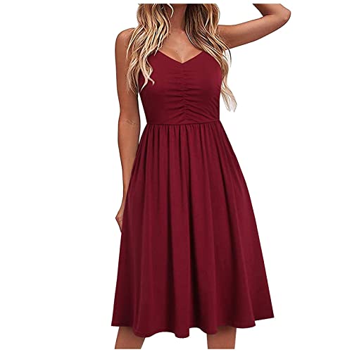 Kleider Für Damen Elegantes ärmelloses Trägerkleid Hohe Taille Punk Dunkel Elegante Bodenlanges Lange Maxikleid Blusenkleid Strandkled Wine M von Generic