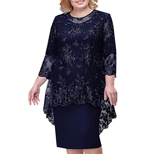 Kleider Für Frauen Ab 50 Jahren Damen Zweiteiler Elegant Goldene Hochzeit Kleider Festliche Kleider Große Größen Glitzer Kleid Mollig Silvester Outfit Cocktailkleid Pailettenkleider Hochzeit (Navy, M) von Generic