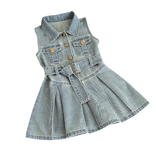 Kleider Mädchen Ärmellos Denim Kinderkleid Sommer Süße T-Shirt Jeanskleid Button Down A Line Kleider Bootcut Trendy Lässige Jeans Kleidung Kinder Mode Sommerkleid Ä𝐬thetische (Blue, 5-6 Years) von Generic