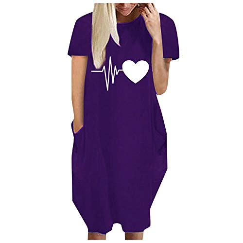 Kleider für Frauen O-Ausschnitt Partyurlaub Freizeitkleid Wollkleid (Purple-c, XXXXL) von Generic