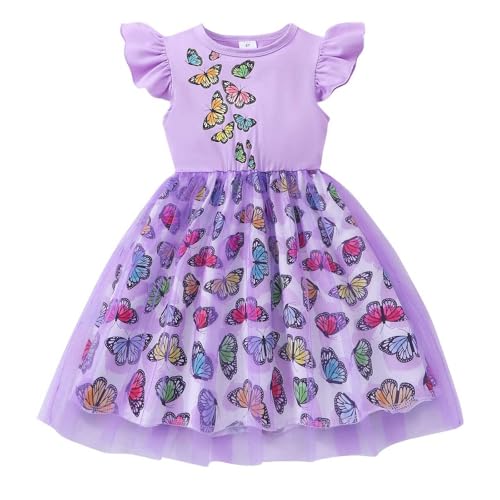 Kleider für Mädchen Blumen Bowknot Kinder Kleider Rüschenärmel A-Linie Mädchen Kleid Freizeit Kinderkleid Sommer Strickkleid Partykleid Festlicheskleid Sommerkleider Mädchenkleidung von Generic
