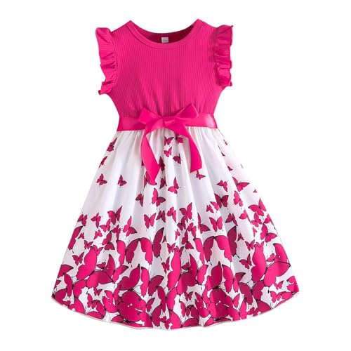 Kleider für Mädchen Blumen Bowknot Kinder Kleider Rüschenärmel A-Linie Mädchen Kleid Freizeit Kinderkleid Sommer Strickkleid Partykleid Festlicheskleid Sommerkleider Mädchenkleidung von Generic
