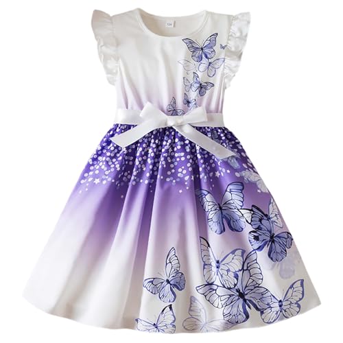 Kleider für Mädchen Blumen Bowknot Kinder Kleider Rüschenärmel A-Linie Mädchen Kleid Freizeit Kinderkleid Sommer Strickkleid Partykleid Festlicheskleid Sommerkleider Mädchenkleidung von Generic