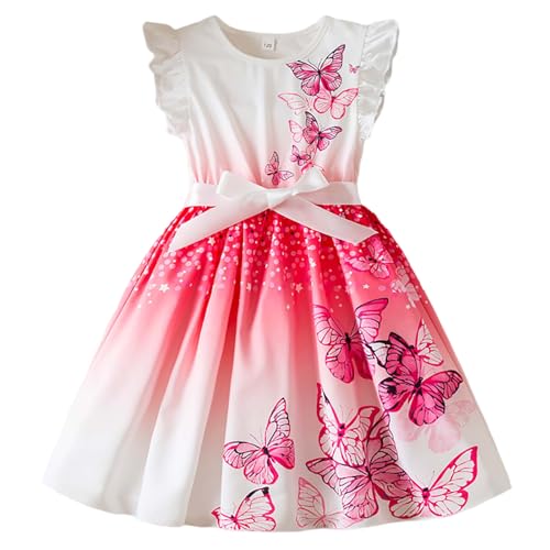 Kleider für Mädchen Blumen Bowknot Kinder Kleider Rüschenärmel A-Linie Mädchen Kleid Freizeit Kinderkleid Sommer Strickkleid Partykleid Festlicheskleid Sommerkleider Mädchenkleidung von Generic