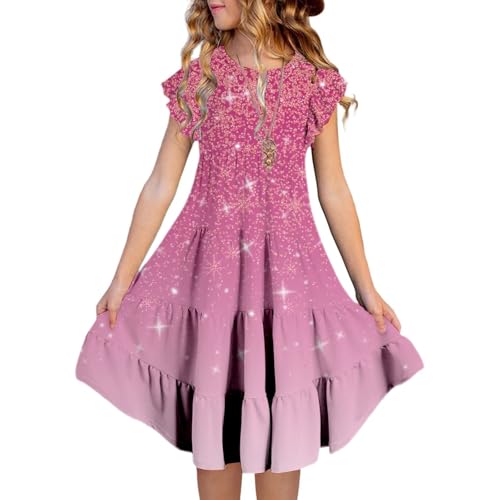 Kleider für Mädchen Rüschenärmel Mode Farbverlauf Sommerkleid Freizeitkleid mit Blumenprint A-Linie Mädchenkleider Festliches Kleid Mädchen Freizeitkleid Swingkleid Partykleider 6-15 Jahre von Generic