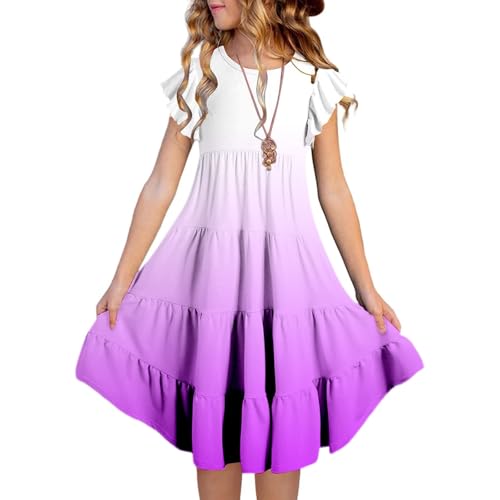 Kleider für Mädchen Rüschenärmel Mode Farbverlauf Sommerkleid Freizeitkleid mit Blumenprint A-Linie Mädchenkleider Festliches Kleid Mädchen Freizeitkleid Swingkleid Partykleider 6-15 Jahre von Generic