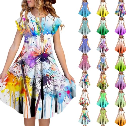 Kleider für Mädchen Rüschenärmel Mode Farbverlauf Sommerkleid Freizeitkleid mit Blumenprint A-Linie Mädchenkleider Festliches Kleid Mädchen Freizeitkleid Swingkleid Partykleider 6-15 Jahre von Generic