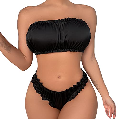 Kleidung Damen Sexy UnterwäSche Rot Damen Sexy Sexy Dessous Satin Spitze Rüschen Babydolls Unterwäsche StrapsgüRtel Damen Damen UnterwäSche Weihnachten (Black, XXL) von Generic