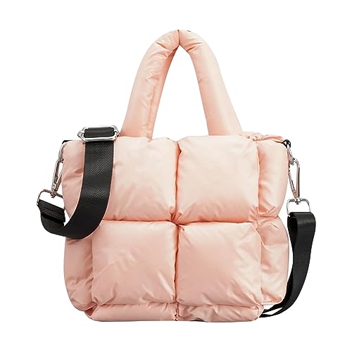 Kleine Damen-Einkaufstasche, Winter-weiche Umhängetasche, Daunen-Umhängetasche, Damen-Handtasche Mit Taschen Damen Knielang (Pink, One Size) von Generic