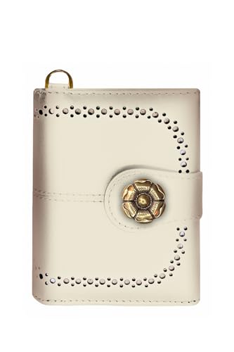 Kleine Damen Geldbörse Metall Kreditkartenetui Pop Up All-in-One Compact Wallet aus echtem Leder, Ibory White, Modern von Generic