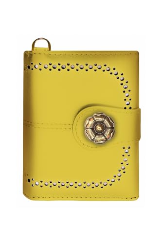 Kleine Damen Geldbörse Metall Kreditkartenetui Pop Up All-in-One Compact Wallet aus echtem Leder (Senf), Senf, Kleine Geldbörse mit Metall-Kartenhalter Pop-Up-System von Generic