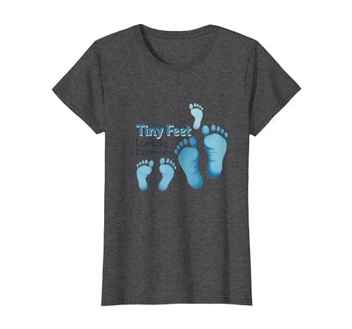 Kleine Füße hinterlassen große Eindrücke Baby Milestone Memory T-Shirt, Damen, Anthrazit Meliert, XS Kleine Füße hinterlassen große Eindrücke Baby Milestone Memory T-Shirt, Damen, Anthrazit Meliert, XS von Generic