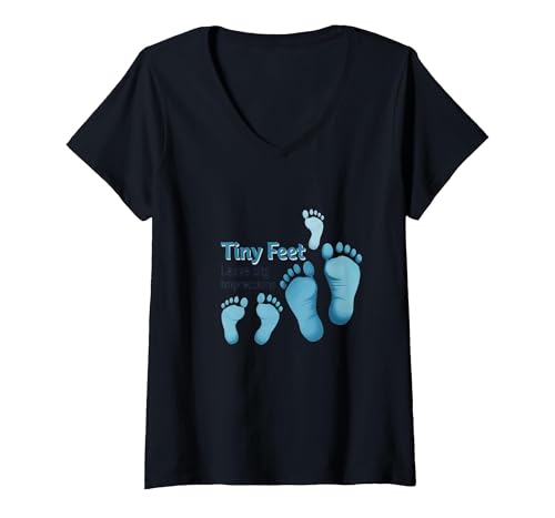 Kleine Füße hinterlassen große Eindrücke Baby Milestone Memory T-Shirt mit V-Ausschnitt, Damen, Schwarz, L von Generic