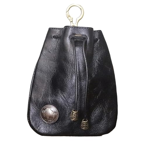 Kleine Geldbörse - Geldbörse aus Rindsleder, Tasche aus Rindsleder | Geldbörse mit Kordelzug aus echtem Leder, Münzorganizer, Münzfach, kleine Tasche für Damen und Herren, Schwarz , riferimento von Generic