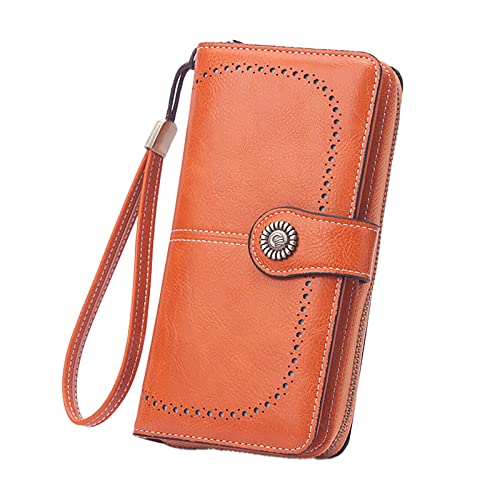 Kleine Geldbörsen Damen Klein Retro Einfache Lange Brieftasche Multifunktion Große Kapazität Brieftasche Handtasche Brieftasche Damen Klein Schwarz (Orange, One Size) von Generic