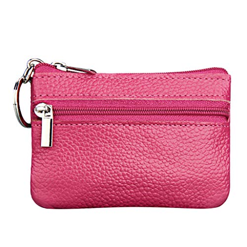 Kleine Geldbörsen Damen Small Small -Reißverschluss Geldbörse Pouch mit Lederschlüssel Damen-Geldbörse Klein Brieftasche Rot (Hot Pink, One Size) von Generic