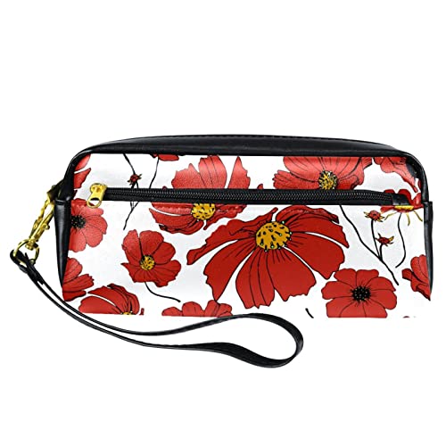 Kleine Kosmetiktasche, Elegante Make up Taschen, Reißverschlusstasche, Geschenke für Frauen, Reise wasserdichter Kulturbeutel Zubehör Organizer,Gesang Flower Red Vintage Blumenweiß von Generic