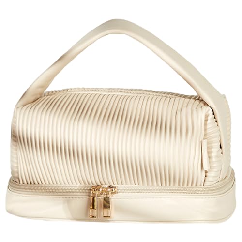 Kleine Kosmetiktasche, Reise-Make-up-Tasche, große Kapazität, wasserdichte Reise-Make-up-Tasche, Kosmetiktasche mit großem Fassungsvermögen, Make-up-Taschen für Damen, Weißlich, Consulte la von Generic
