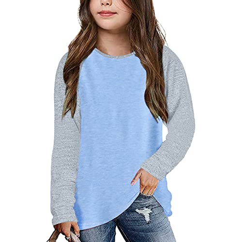 Kleine Mädchen Casual Langarm Raglanärmel T-Shirts Rundhalsausschnitt Tunika Tops Kinder Teen Farbblock T-Shirt Blusen Herbstkleidung Blusen Kinder Mädchen 146-152 von Generic
