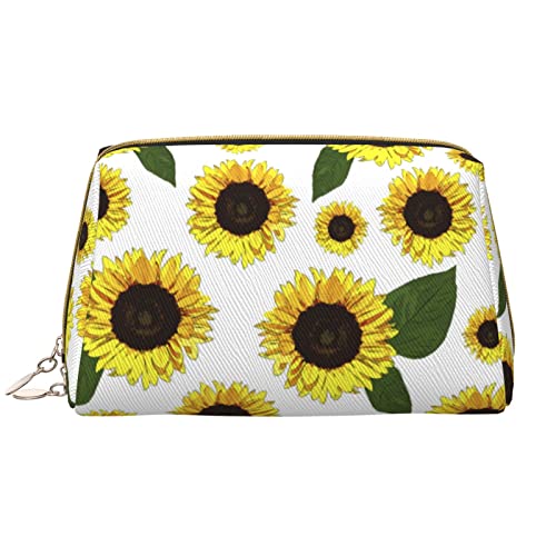 Kleine Make-up-Tasche, Kosmetiktasche, nahtlos, florales Sonnenblumen-Muster, tragbare Reise-Make-up-Tasche, niedliche vielseitige Reißverschlusstasche für Frauen und Mädchen, weiß, Einheitsgröße von Generic