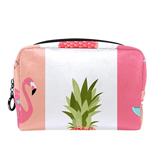 Kleine Make up Tasche, Reißverschlusstasche, Reise Kosmetik Organizer für Frauen und Mädchen,Flamingo Ananassaft Karikatur von Generic