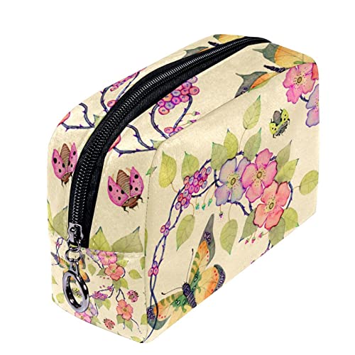 Kleine Make up Tasche, Reißverschlusstasche, Reise Kosmetik Organizer für Frauen und Mädchen,Kunst Schmetterlings Blumen Frühling von Generic