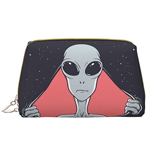 Kleine Make-up-Tasche Kosmetiktasche Aliens Break A Hole in Space Tragbare Reise-Make-up-Tasche Niedliche vielseitige Reißverschlusstasche für Frauen Mädchen, weiß, Einheitsgröße von Generic