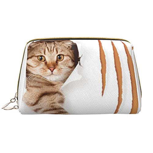 Kleine Make-up-Tasche Kosmetiktasche Katze im Tapetenloch mit Krallen-Kratzern, tragbare Reise-Make-up-Tasche, niedliche vielseitige Reißverschlusstasche für Frauen und Mädchen, weiß, Einheitsgröße von Generic