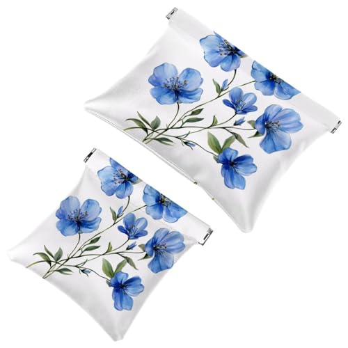 Kleine Tasche Kosmetiktasche, Squeeze Top Reise Make-up Tasche für Brieftasche, kein Reißverschluss selbstschließend Mini Make-up Tasche für Frauen Mädchen, Aquarell Blau Blumen Blumen, Multi 03, von Generic