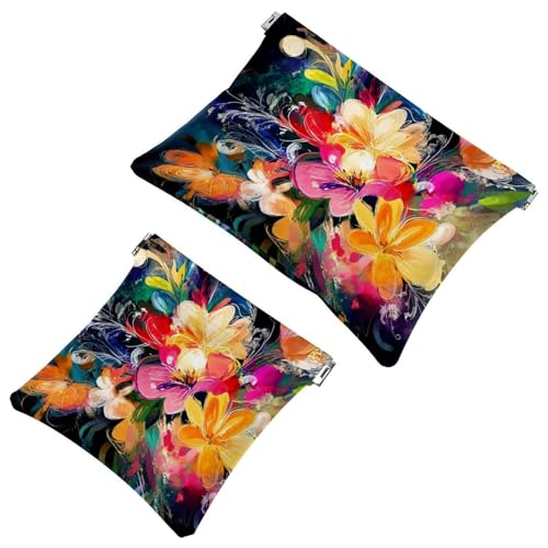 Kleine Tasche Kosmetiktasche, Squeeze Top Reise Make-up Tasche für Brieftasche, kein Reißverschluss selbstschließend Mini Make-up Tasche für Frauen Mädchen, Kunst Aquarell abstrakte Blumen, Multi 01, von Generic