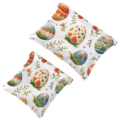 Kleine Tasche Kosmetiktasche, Squeeze Top Reise Make-up Tasche für Brieftasche, kein Reißverschluss selbstschließend Mini Make-up Tasche für Frauen Mädchen, Ostereier und Blätter im Frühling Farbe, von Generic