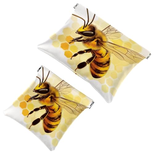 Kleine Tasche Kosmetiktasche, Squeeze Top Reise Make-up Tasche für Brieftasche, kein Reißverschluss selbstschließend Mini Make-up Tasche für Frauen Mädchen, süße Gans und Kamille weißes Blumenmuster von Generic