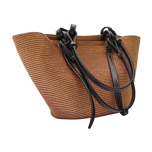 Kleine Taschen Herren Strohtasche für Frauen, Schultertasche, Umhängetasche, große Kapazität, Mode, Frühling, Sommer, Reisen, Einkaufen, Strand, Picknick, Geschenk für Gartenschürze Mit (Khaki, A) von Generic