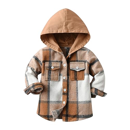 Kleinkind Baby Frühling-Herbst Kariertes Flanellhemd mit Kapuze Hemdjacke Jungen Freizeithemden Langarm Button-Down Hemden Jungenbekleidung mit zwei Taschen (A, 3-4 Years) von Generic