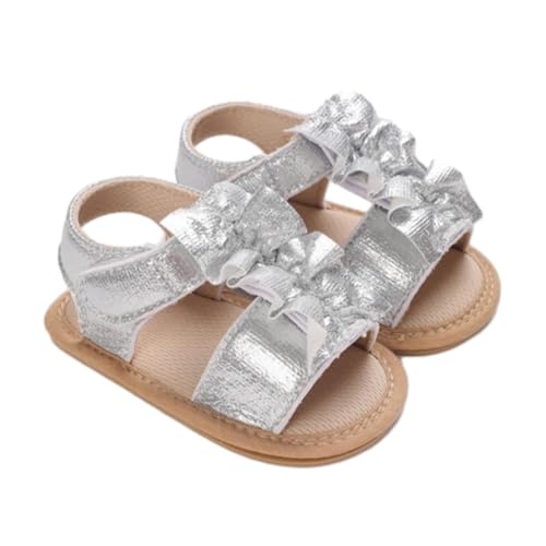 Kleinkind Baby Mädchen Sandalen Komfort Premium Sommer Outdoor Casual Strandschuhe mit Blumenschleife Anti-Rutsch-Gummisohle Neugeborenes Kleinkind Prewalker Baby Sandalen 0 12 (Silver, 20 Infant) von Generic