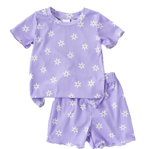 Kleinkind Baby Mädchen Sommer Kleidung Rüsche Gerippt Strick Kurze Ärmel Niedliche T-Shirt Tops und Shorts Outfit von Generic
