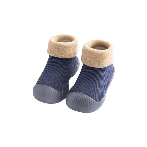 Kleinkind Baby Schuhe Socken Einfarbig Patchwork Gestrickte Plüsch Baby Socken Schuhe Für 0 Bis 3 Lauflernschuhe Rutschfest (Blue, 20 Infant) von Generic