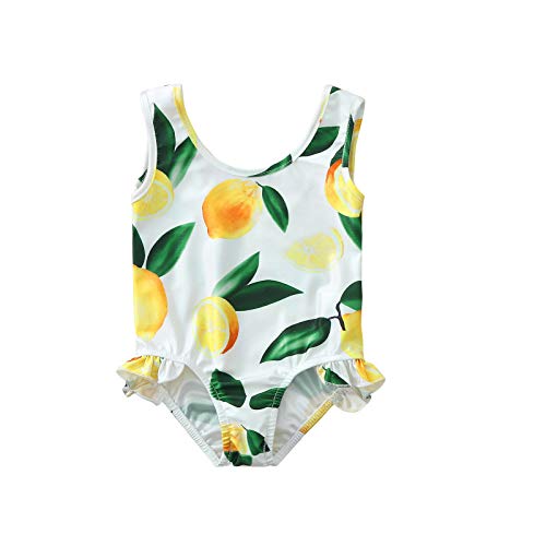 Kleinkind-Badeanzug-Junge Bedrucktes Stück Baby Zitrone Ruffles Bademode Bademode Mädchen EIN Kleinkind Mädchen Bademode Badeanzug 38 (Yellow, 18-24 Months) von Generic