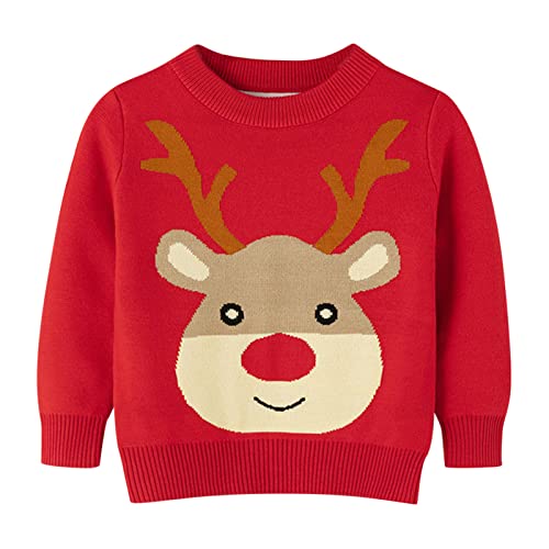 Kleinkind Jungen Mädchen Weihnachten Deer Print Warmer Strickpullover Langarm Xmas Tops Strickjacke Mantel Mädchen Pullover 152 (Red, 4-5 Years) von Generic