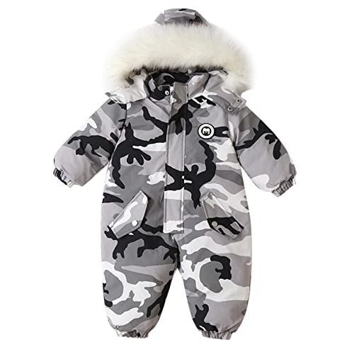 Kleinkind Jungen Winter verdicken Mantel Camouflage Kapuzenjacke Schneeanzug Kleinkind winddicht warmer Overall Outwear Snow Wear Pullover für Kinder (Grey, 2-3 Years) von Generic