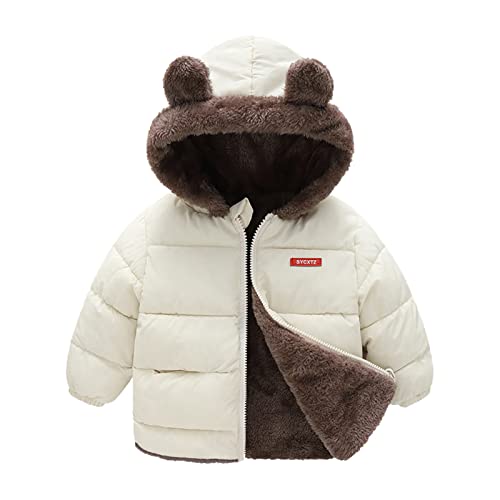 Kleinkind Jungen Wintermantel Bärenohren Mit Kapuze Mit Taschenjacke Zweiseitig Tragen Fleece Verdicken Winddicht Reißverschluss Warme Oberbekleidung Geburtstagskind-Shirt (Beige, 2-3 Years) von Generic