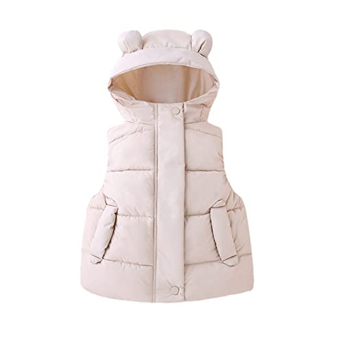 Kleinkind Kinder Baby Jungen Mädchen Winter Warme Leichte Bärenohren Mit Kapuze Ärmellos Gepolsterte Weste Jacke Weste Mantel Fashion Pullover Damen (Beige, 18-24 Months) von Generic