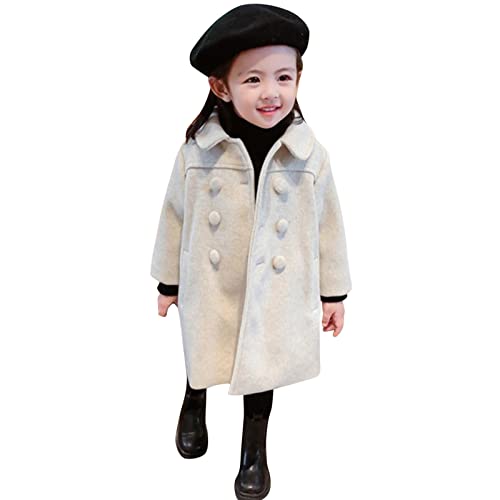 Kleinkind Kinder Baby Mädchen Jungen Fester Mantel Eleganter gekerbter Kragen Zweireihige Jacke Wollmantel Trenchcoat Oberbekleidung Pullover Weste Kinder (Beige, 3-4 Years) von Generic