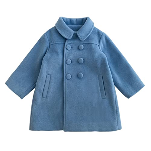 Kleinkind Kinder Baby Mädchen Jungen Fester Mantel Eleganter gekerbter Kragen Zweireihige Jacke Wollmantel Trenchcoat Oberbekleidung Pullover Weste Kinder (Blue, 2-3 Years) von Generic