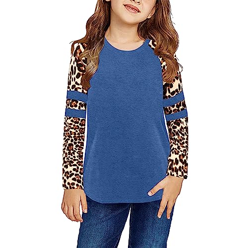 Kleinkind Kinder Kleines Mädchen Rundhalsausschnitt Solide Leopard Basic T-Shirt Tops Langarm Lose Lässige Herbstbluse T-Shirts T Shirt Glitzer Mädchen von Generic