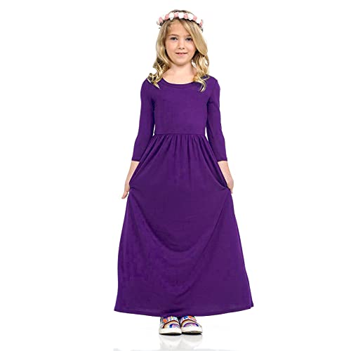 Kleinkind Langarm U-Ausschnitt Soild Loose Casual Daily Wear Langes Maxi Prinzessin Kleid Schwingender Mädchen von Generic
