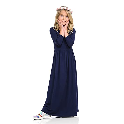 Kleinkind Langarm U-Ausschnitt Soild Loose Casual Daily Wear Langes Maxi Prinzessin Kleid Schwingender Mädchen von Generic