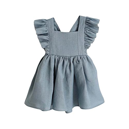 Kleinkind Mädchen Sommer Fly Ärmel Leinen Baumwolle Solid Print Kleid Rüschen süße Mädchen Prinzessin rückenfreies Kleid Kinder Mädchen 92 von Generic