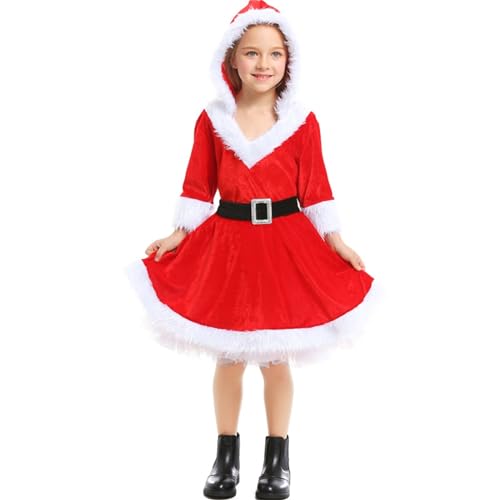 Kleinkind Mädchen Weihnachtskleider Mädchen Tüll Winter Langarm Hut Urlaub Partykleid für 4 bis 12 Tennis Mädchen (Red, 4-6 Years) von Generic